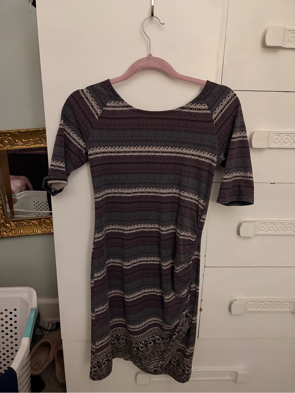 Free People Striped Scoop-Neck Midi Dress in Purple and Gray